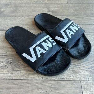 Vans Black Slides with White Logo